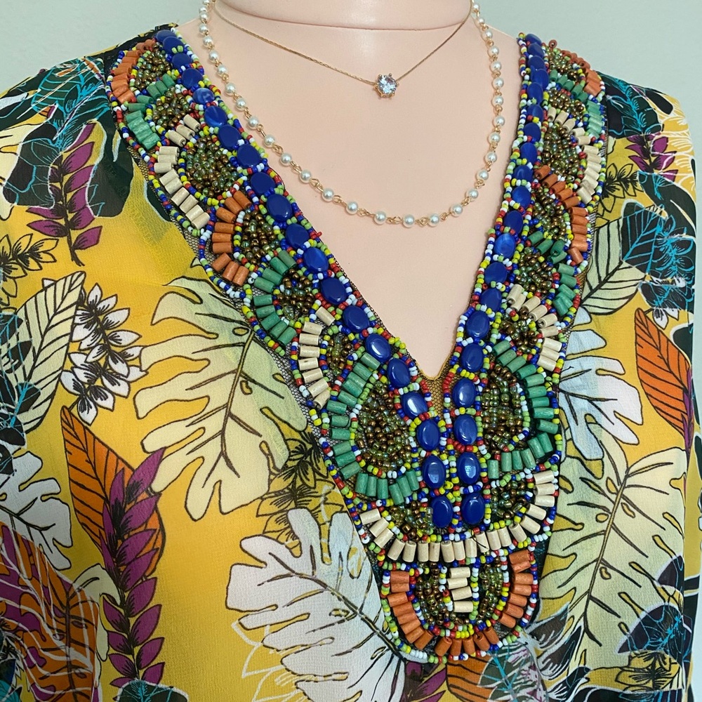 Tropical print beaded  top 💛🧡☀️😍✨ - Picture 4 of 7